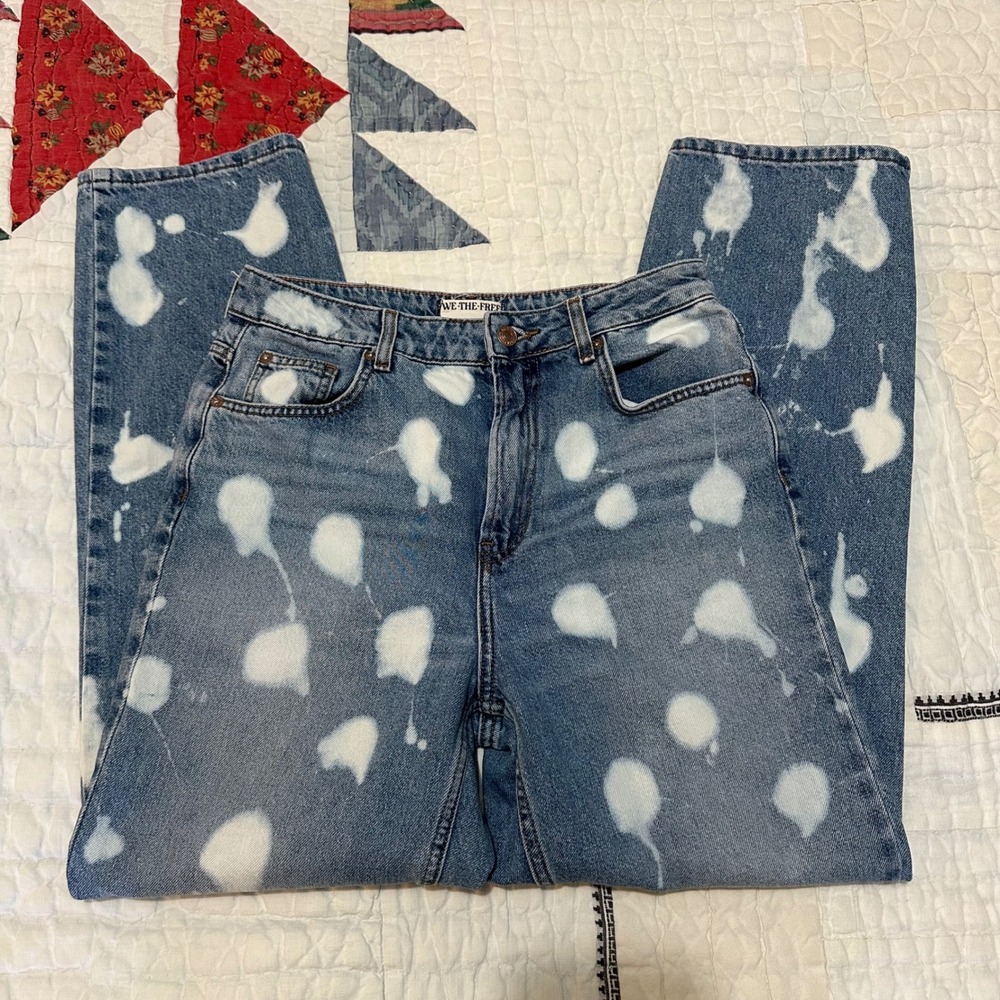 We The Free Straight Leg Jeans Bleach Splatter Blue 29
